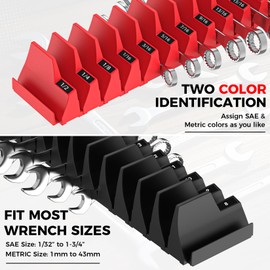 PINOZE 42PCS Magnetic Modular Wrench Organizers for Tool Drawers - Black & Red - Wrench Rack with Metric & SAE Labels, Customizable Magnet Tool Storage Holder for Tool Box Organization