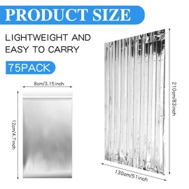 Macarrie 75 Pack Emergency Foil Thermal Blankets Silver Foil Survival Space Blanket Kit for Outdoors, Camping, Hiking, Homeless, Survival or First Aid, Silver