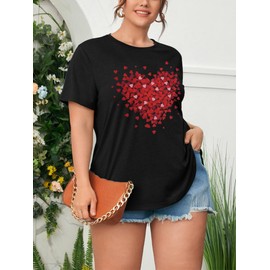 Anbech Plus Size Love Heart Graphic Tees Women Valentine's Day Gift Shirt (Dull Black, 3XL)