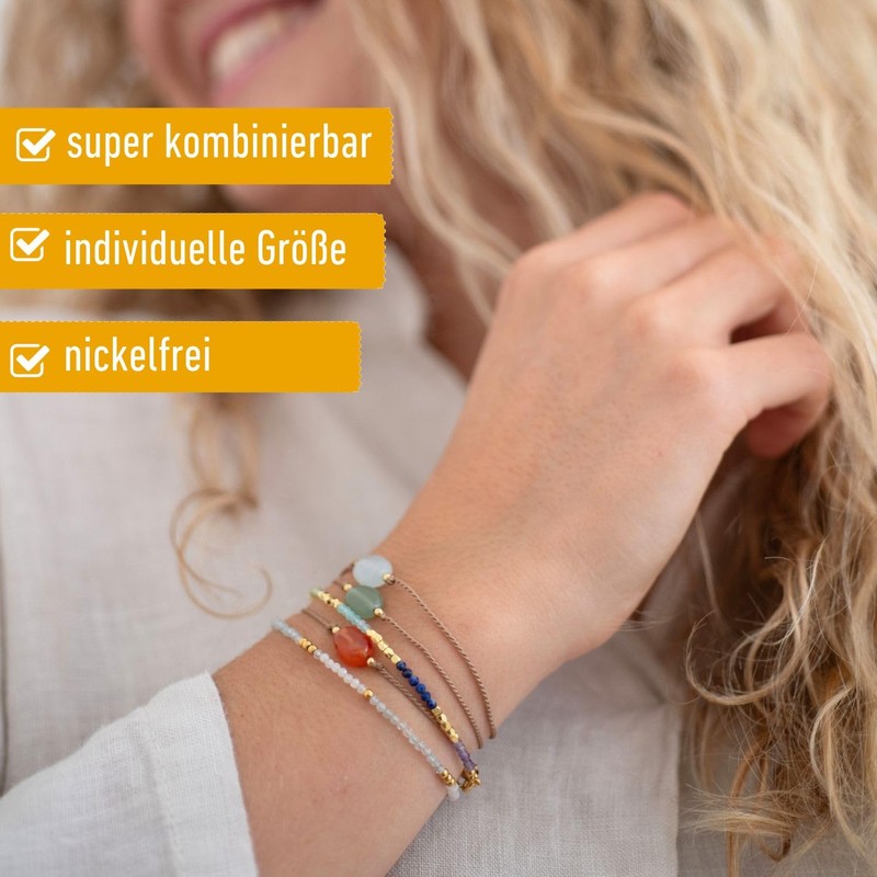 happymaker - Rosenquarz Armband Damen, handgemacht Edelstein Wickelarmband rosa mit
