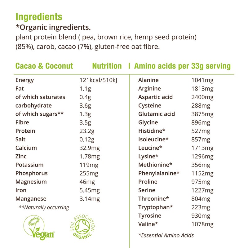 BodyMe Organic Vegan Protein Powder with Raw Cacao (1Kg -