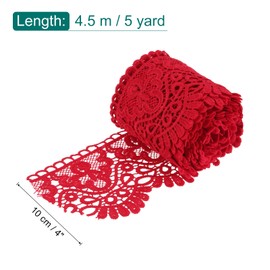 MECCANIXITY 4 Inch Wide 5 Yard Lace Ribbon Floral Pattern Deep Red Lace Trim Ribbon Milk Silk Lace Trim for Sewing Making, DIY Crafts,Gift Wrapping, Wedding Decor