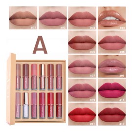 Set De 12 Labiales Mate De Larga Duración Pintalabio Regalo