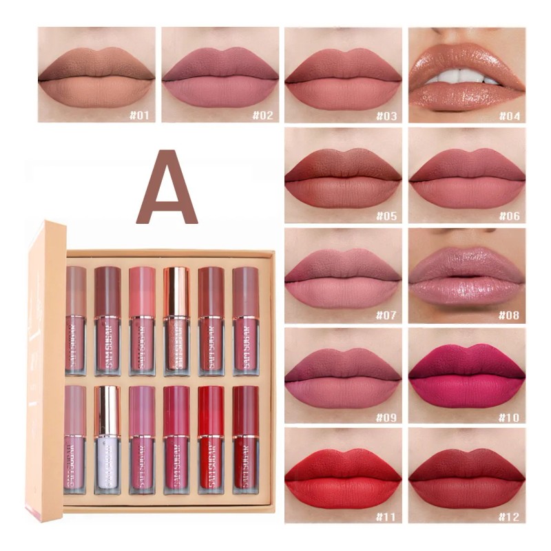 Set De 12 Labiales Mate De Larga Duración Pintalabio Regalo