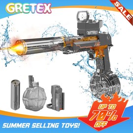 Springtok Electric Water Shooter with LED Lights,Powerful Squirt Water Pistol for Kids/Aldults, Reach To 26-35ft Outdoor Water Toy IP67 Waterproof:_gray