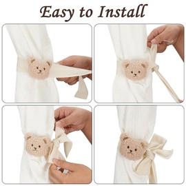 4Pcs Cute Curtain Tiebacks, Teddy Bear Tie Rope for Home Curtain Accessories Bedroom Decor, Curtain Clips Tie-Back Rope for Nursery Decor, Home, Office, Bedroom, Room Window Decoration