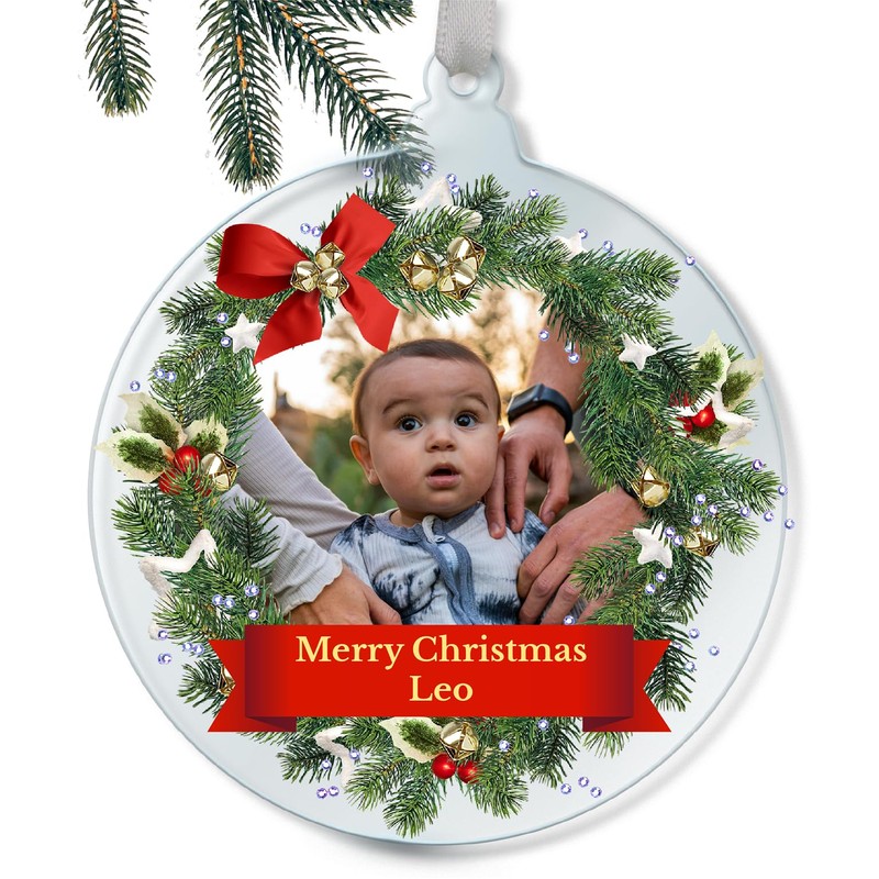 1 Personalised Customised Christmas Xmas Festive Photo Upload Wreath Acrylic