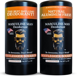 MASCULINE MAN Deodorant for Men - Aluminum Free, Mens Deodorant, Natural Ingredients, Best Smelling, 24-Hour Protection, Stain Free, Travel Size, Made in USA 2 Pack - 3.2oz (Bootlegger Bourbon)