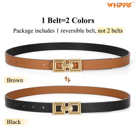 WHIPPY Reversible Leather Belt for Women Fashion Ladies Faux Leather Belt for Jeans Pants Dress with Gold Buckle 1 Pack Black+Brown L