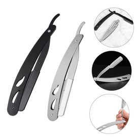 Baluue 2pcs Stainless Steel Manual Shaving Razor Foldable Beard Hair Shaver Durable and Portable Travel Razor for Home Go and Black