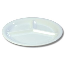 Carlisle FoodService Products Sierrus Commercial Divided Plate Reusable Portion Plate with 3-Compartments for Hospitals, Schools, And Home, Plastic, 10.5 Inches, White
