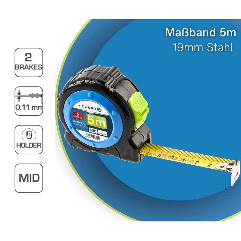 Högert Technik - Professional Maßband 5m - kompaktes, universell einsetzbares