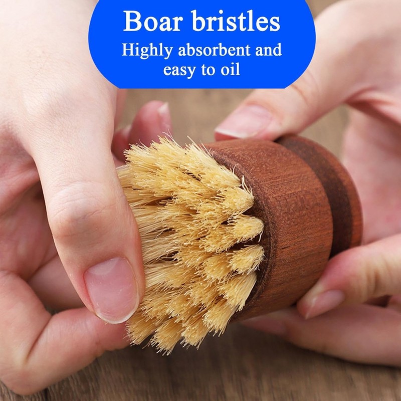 Dish Scrub Brush with Holder - Ergonomic Wooden Kitchen Cleaning