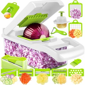 HYBIZEJZ Vegetable Chopper,Multi Functional Chopper with Container,17 in 1 Professional Food Chopper,Slicer,Essential Kitchen Tools,Green