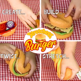 Stretcheez Hamburger Two Pack - Play Food for Kids - Stretchy Pretend Food & Toppings - Mix & Match - Collect Them All - Works with Role Play Kitchens - Twelve Assorted