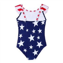 Zando Red White and Blue 4th of July Swimsuit Girls Kids Size 6-7 Years - Ruffle One Piece Cute Patriotic Toddler Swim Suit American Flag Bathing Suit for Summer Beach Wear Swimming Sport Swimwear