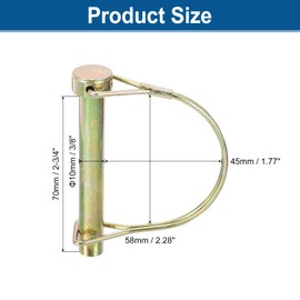 sourcing map 4Pcs 13/32" x 2-3/4" Linch Pin with Ring, Trailer Pins Round Linch Pins for Boat Kayak Canoe Trailer Tractor Trolley, Golden