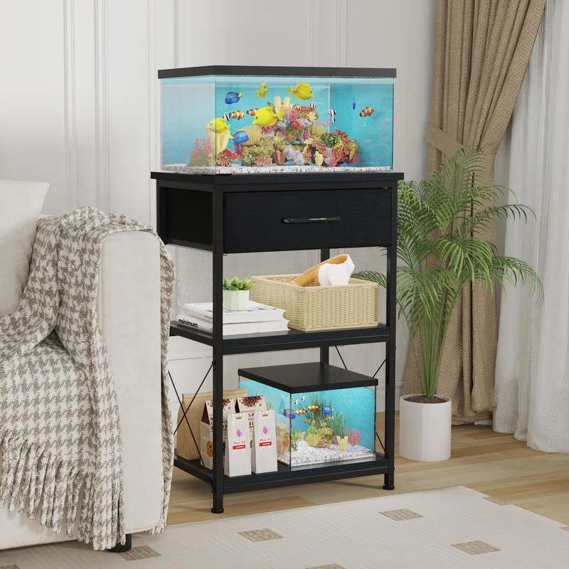 5-10 Gallon Fish Tank Stand with Adjustable Height and Drawer,