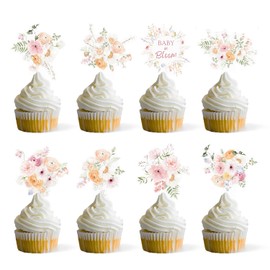 Wildflower Baby in Bloom Cupcake Toppers, Floral Cupcake Toppers for Birthday Party Baby Shower Decorations Supplies.(48PCS)
