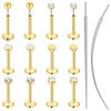 ONESING 12Pcs 18G Flat Back Nose Studs 14K Gold Threadless