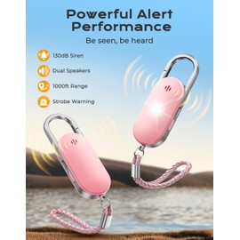 ISEYOU Personal Safety Alarm, 130dB Double Speakers Personal Alarms for Women, Strobe Light and Low Battery Notice, Rechargeable Self Defense Keychain for Seniors College Girls Gift
