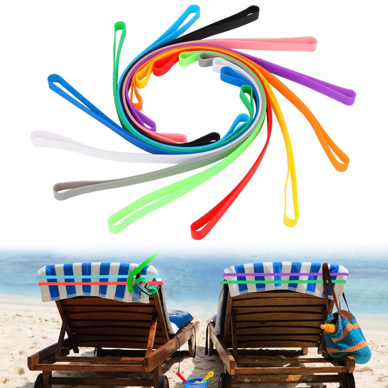 CCINEE 12 Pack Beach Towel Bands for Beach Chair, Stretchable