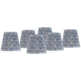 4" Top x 6" Bottom x 5 1/2" High x 5 1/2" Slant Print Lamp Shade Replacement Set of 6 Small Blue Empire Round Modern Fabric Shirred Pleated Floral Clip On - Springcrest