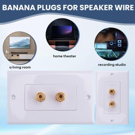 Peakloong 4 Pack Single Gang 1.0 Speaker Wire Wall Plate (Banana Plug Wall Plate) for 1 Speaker, White
