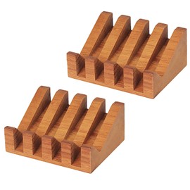 DEBETOOL Wood Soap Dish - Wooden Soap Holder for Bar Soap, 2 Pack Waterproof Wooden Soap Tray Self Draining with Non-Slip Mat for Shower, Bathroom, Kitchen