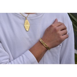 Lacris Hawaiian Jewelry Bangle, Surgical Stainless Steel, 11.6 gal (316 L), Gold, Hypoallergenic, Men's, Women's, Scroll Plumeria, One size, Stainless Steel