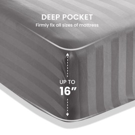 SLEEP ZONE Striped Cooling Sheets Set King Size - Fitted Flat Sheet & Pillowcase Sets 4 Piece - Super Soft Stripe Bed Sheet, Easy Care, Deep Pocket (Gull Grey, King)