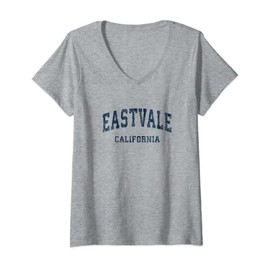 Damen Eastvale California CA Vintage Varsity Sports Marine-Design T-Shirt mit V-Ausschnitt