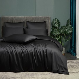 Luowei Bamboo Bed Linen 135 x 200 cm Black 100% Bamboo Fibre Luxurious Soft Lightweight Cool Summer Duvet Cover with Zip and Pillowcase