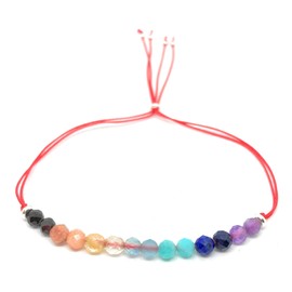Women's Bracelet Red Thread Natural Stone 7 Chakras 925 Sterling Silver Adjustable