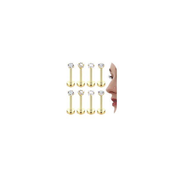 Morfetto 16G G23 Titanium Tragus Labret Piercing Gold/Silver Lip Piercing