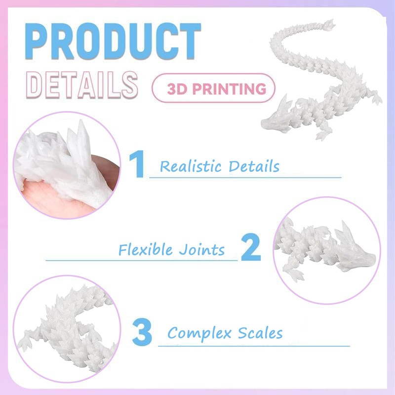 YouthLoxus Luminous 3D Printed Dragon, 30CM Luminous Rainbow Dragon, 3D