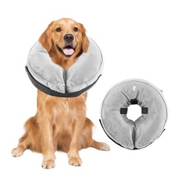 Inflatable Dog Collar, Adjustable Protective Collar After Surgery, Soft Anti-Leak Collar with Breathable Material, View-Friendly Elizabethan Collar for Dogs (Grey, S)