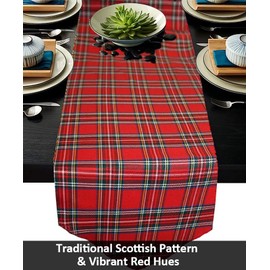 Elegant Event Essentials - Red Tartan Table Runner 12" x 108" (1FT x 9FT) - Traditional Scottish Tartan Pattern - Durable & Versatile Fabric - Versatility - For Holiday Celebration, Themed Event