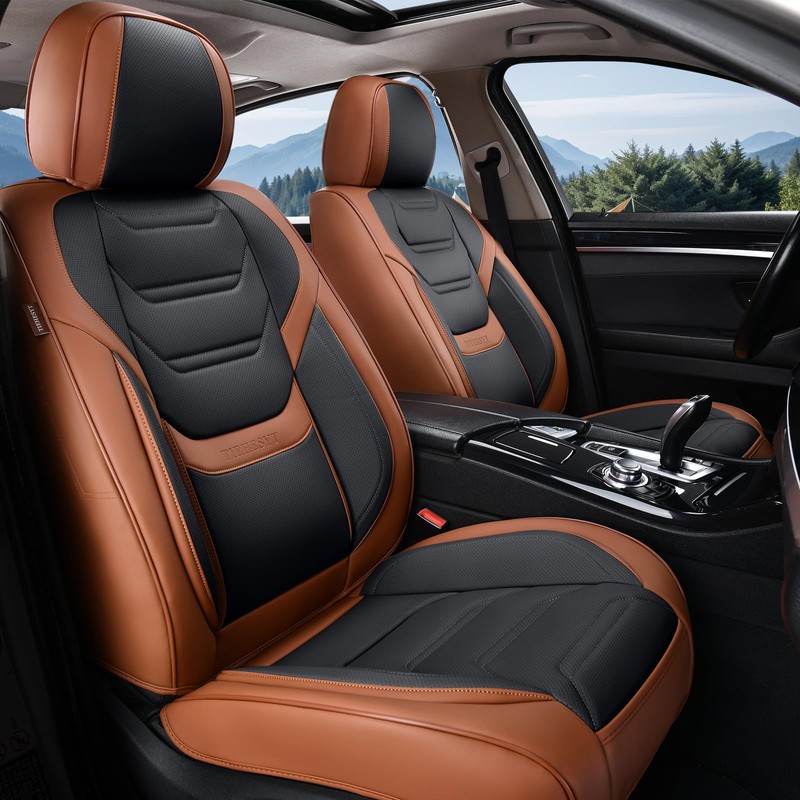 TIEHESYT Leather Car Seat Covers Full Set with Lumbar Support,