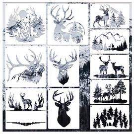 11 Pcs Deer Stencils Forest Mountain Tree Deer Head Stencils for Wood Burning Stencil Template Stencils for Painting on Wood Crafts Home Decors (Deer)