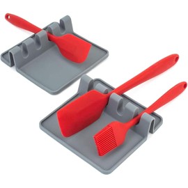 2 soportes de utensilios de cocina de,soportes de cucharas, Soporte De Silicona Para Cucharas Y Espátulas, Con Bandeja Antigoteo, Resistente Al Calor y Fácil De Limpiar