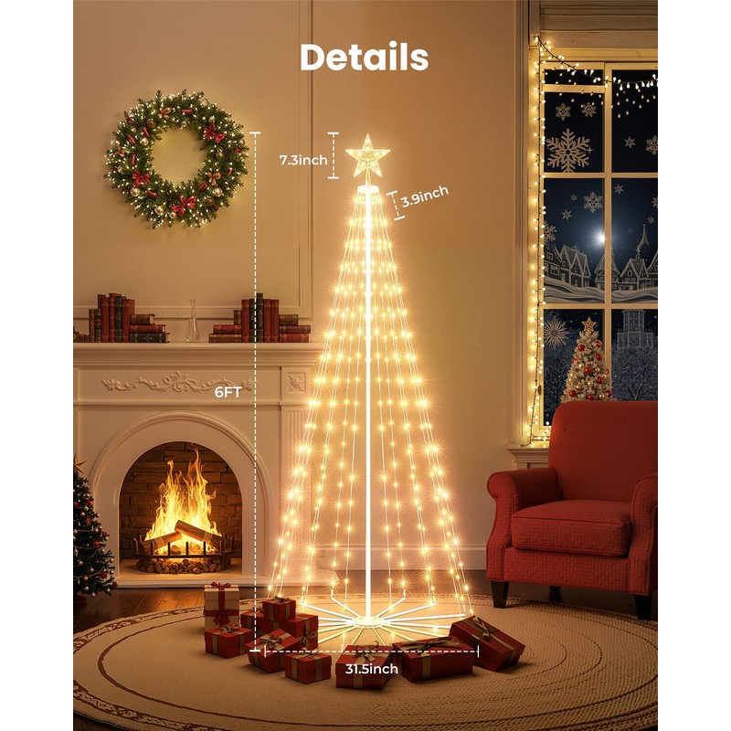 Outdoor Christmas Cone Tree Light with Star Topper, 6ft 265