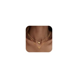 KSF Layered Initial Necklaces for Women Trendy, Bow Necklace 14K Dainty Gold Necklace Cute Small Tiny A-Z Pendant Choker Necklace for Women Gold Jewelry Gift