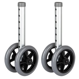 2 Pack Universal Dual Wheels for Walker - 5 Inches Replacement Front Walker Wheels, All Terrain Drive Walker Wheel, Wear-Resistant PU Tires, Anti-Slip, and Durable ABS Wheel Hub, Grey