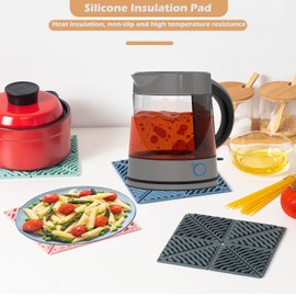 4PCS Hot Pads for Countertops, Silicone Countertop Protector Mat 6.5in Foldable Bar Coasters Expandable Non-Slip Pot Mat for Hot Cold Cup Dishes, Pink