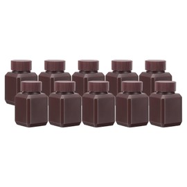 PATIKIL Reagent Bottles, 10 Pcs 30ml HDPE Narrow Mouth Square Sample Storage Container with Inner Ring Cover for Lab Water Reagent Liquids Solid Sample Storage Seal, Brown