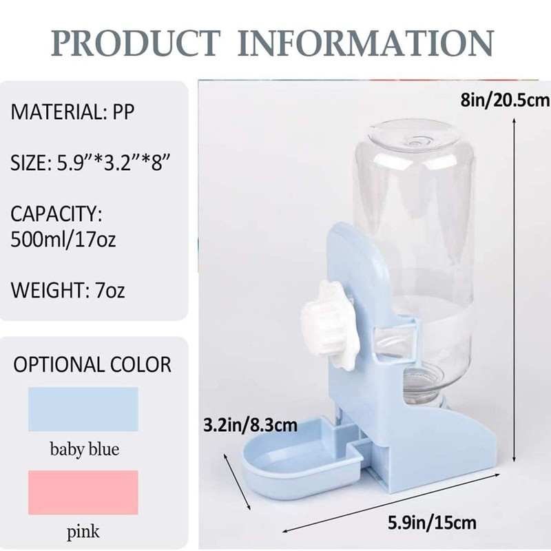kathson Rabbit Water Bottle, 17oz Hanging Water Fountain Automatic Dispenser
