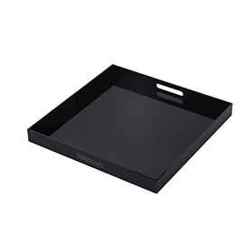 MUKEEN Glossy Black Acrylic Serving Tray with Handles 12x12 Inch -Spill Proof- Decorative Trays Countertop Organizer for Ottoman,Nightstand, Sidetable, Butler (12X12 Inch, Black)