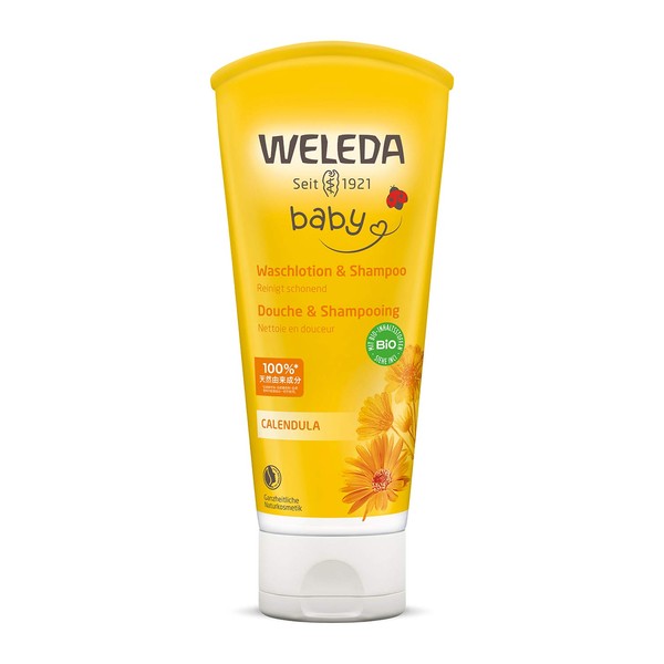 WELEDA Calendra Baby Wash & Shampoo, 6.8 fl oz (200 ml), Mild Full Body Cleaning Agent, For Babies, Delicate Skin, Sensitive Skin, Gentle Herbal Scent, Naturally Derived Ingredients, Organic, 6.8 fl oz (200 ml) (x 1)