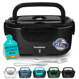 TRAVELISIMO Electric Lunch Box for Adults 80W Heated Lunch Box For Men 1.5L Stainless Steel Portable Food Warmer, 12/24/110V Electric Food Warmers for Travel & Work, Loncheras Para Hombres de Trabajo